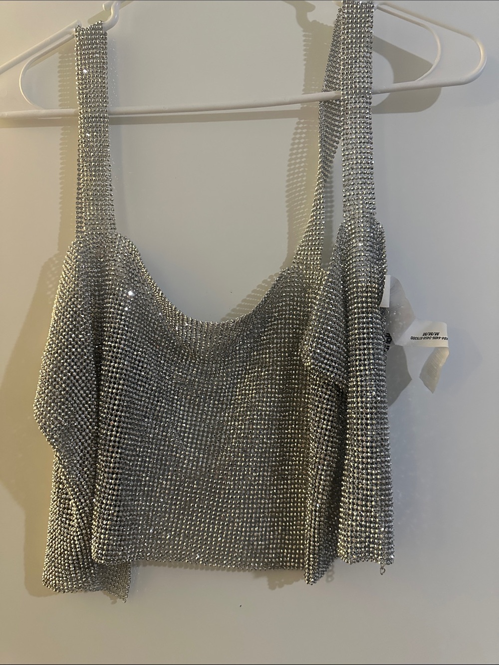 Boohoo Silver Rhinestone Mesh Crop Tank